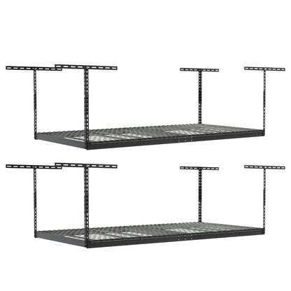 SafeRacks Overhead Garage Storage Rack, Heavy Duty Racks for Garage w/ 600 lb Capacity, Easy Garage Storage Adjustable Storage Rack Ceiling Mount Storage for Garage 4x8 Hammertone 18"-33" 2 Pack