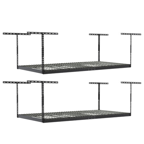 SafeRacks Overhead Garage Storage Rack, Heavy Duty Racks for Garage w/ 600 lb Capacity, Easy Garage Storage Adjustable Storage Rack Ceiling Mount Storage for Garage 4x8 Hammertone 18"-33" 2 Pack SafeRacks