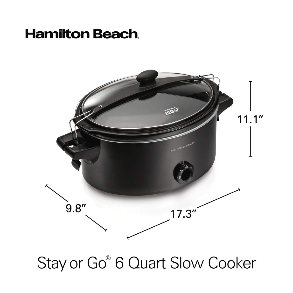 Hamilton Beach Stay or Go Portable Slow Cooker with Lid Lock, Dishwasher-Safe Crock, 6-Quart, Black 33261 Hamilton Beach