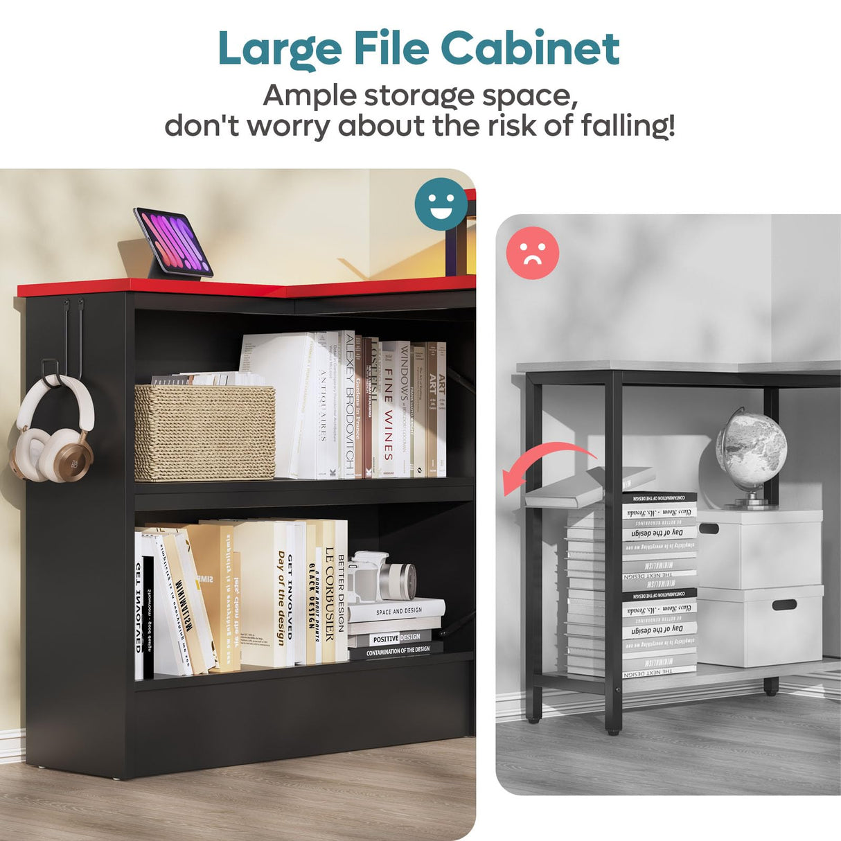 Bestier Small L Shaped Gaming Desk with LED Lights, 42 Inch Computer Desk with Monitor Stand, Open Storage Cabinet & Side Storage Bag, Corner Desk with Hooks for Bedroom Home Office Bestier