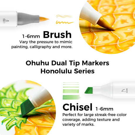 Ohuhu Alcohol Markers Brush Tip - 320-color Double Tipped Art Sketch Marker Set for Artists Adults Coloring Illustration -Brush & Chisel Dual Tips - Honolulu Series of Ohuhu Markers - Refillable Ink Ohuhu