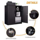 Anxxsu Metal Storage Cabinet, Lockable Steel Storage Cabinet with 2 Doors and Shelves, Metal Cabinet with Lock, Small Locking Cabinet for Home Office (Black) Anxxsu