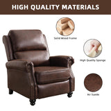 IOMOR Push Back Recliner Chair Faux Leather Lounge Armchair with Rivet Decoration Wingback Single Sofa Chair with Padded Seat Solid Wood Legs for Living Room, Comfy Upholstered, Red Brown IOMOR