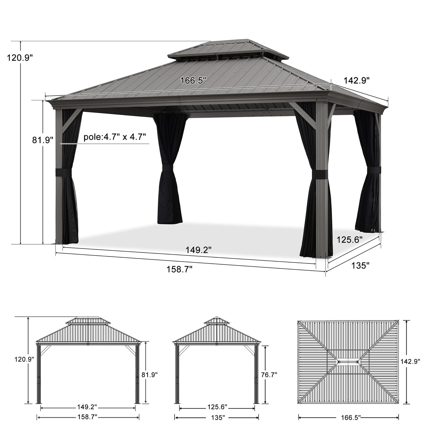 PURPLE LEAF 12' X 14' Patio Hardtop Gazebo Aluminum Outdoor Gazebo with Double Galvanized Steel Roof for Deck Backyard All Weather Outdoor Pavilion Curtain and Netting Included, Light Grey - WoodArtSupply