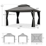 PURPLE LEAF 12' X 14' Patio Hardtop Gazebo Aluminum Outdoor Gazebo with Double Galvanized Steel Roof for Deck Backyard All Weather Outdoor Pavilion Curtain and Netting Included, Light Grey PURPLE LEAF
