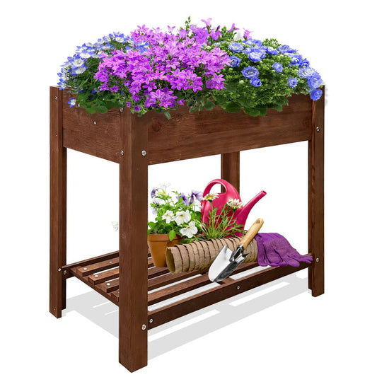 86 York Cedar Raised Garden Bed Kit with Legs | Outdoor Elevated Wood Raised Planter Box with Storage Shelf for Herbs,Vegetables and Flowers Outdoors. (Brown, 34” x 19” x 31”)