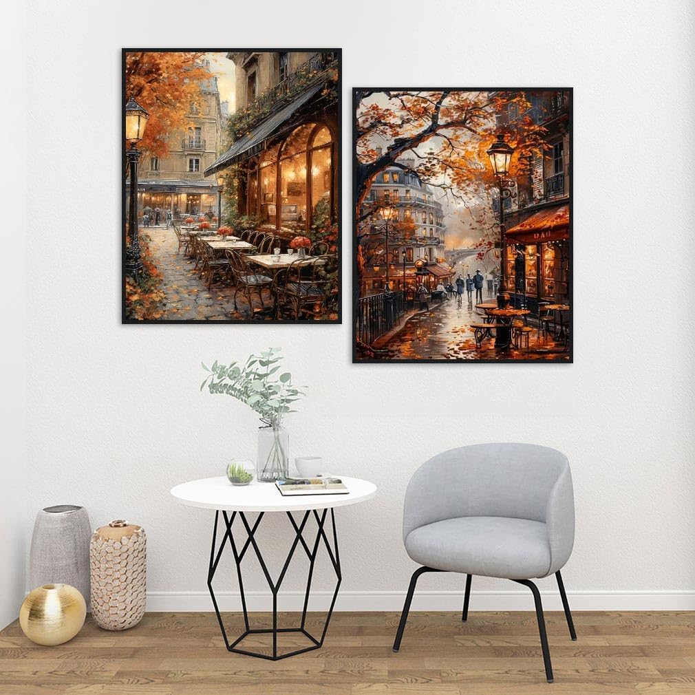 2 Pack Fall Paint by Numbers Kit for Adults Beginner with Framed,Cafe Easy Adult Paint by Number Kits on Canvas DIY Painting for Beginners Art by Numbers for Home Wall Decor 10x12Inch NEGEKFKX