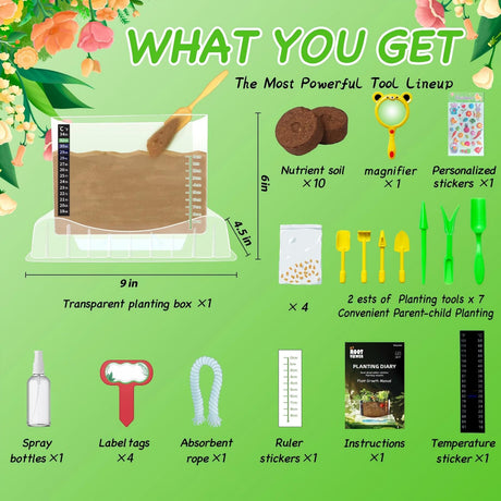 Root Viewer Kit for Kids - Grow Your Own Kids Garden for Boys & Girls - Science STEM Toy & Craft Growing Kits for Ages 6 7 8 9 10 Birthday Easter Gifts for Boy & Girls - Kid Gardening Set Geynaw