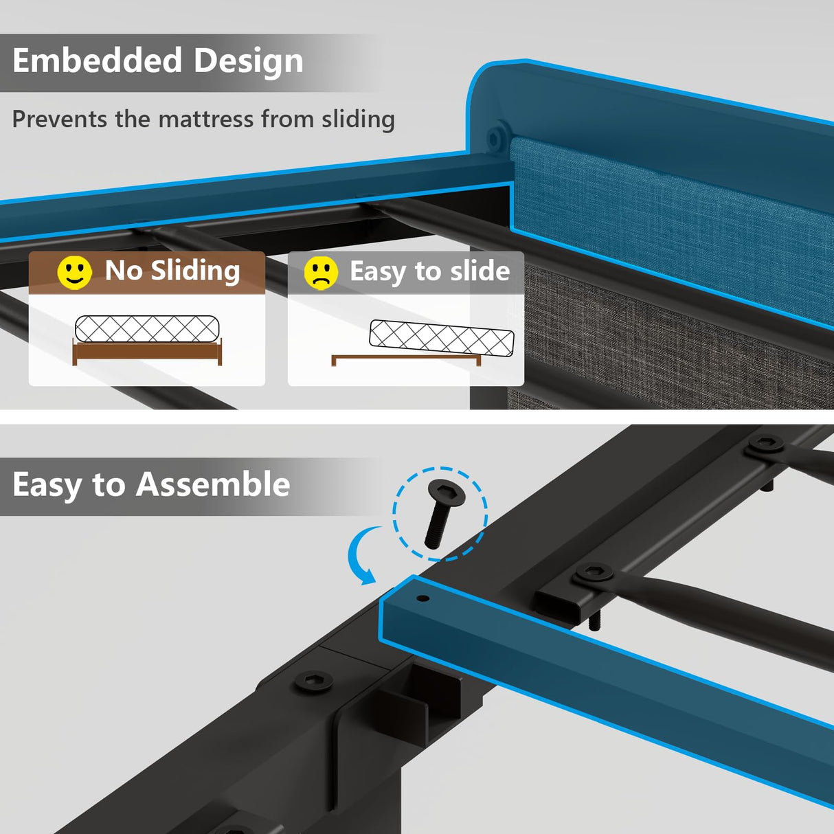 CSZZD King Size Upholstered Bed Frame with Storage Headboard, LED Lights, and Charging Station in Oak Gray CSZZD