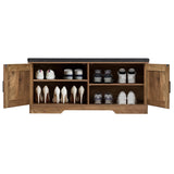 HOMSHO 2-Tier Storage Bench, Shoe Bench with Padded Seat Cushion, Entryway Bench with 2 Barn Doors, Adjustable Shelf, 13.8" D x 39.4" W x 17.7" H, for Entryway, Living Room, Bedroom, Rustic Walnut HOMSHO