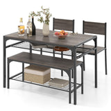 COSTWAY 4 Pieces Dining Table Set, Kitchen Table and 2 Chairs for 4 with Bench, Storage Racks, Metal Frame & Space-saving Design, Industrial Kitchen Table Set for Small Space, Apartment (Black & Grey) COSTWAY