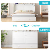 CECER Queen Size Solid Wood Murphy Bed with Memory Foam Mattress，Murphy Bed with Charging Station and Two Large Storage Drawers for Small Spaces/Bedroom/Guest Room（White） CECER