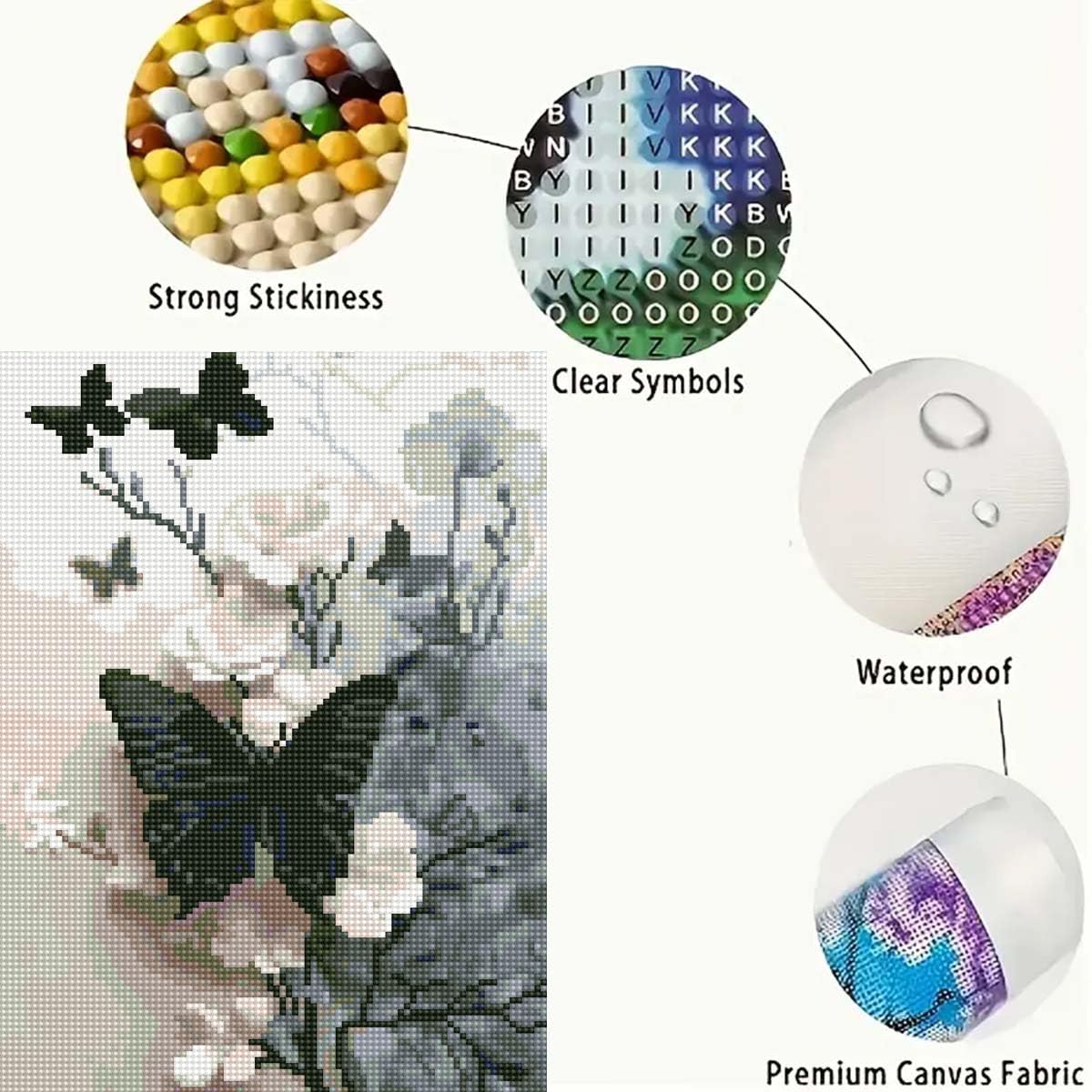Black Butterfly 5D Diamond Painting Kits for Adults, Diamond Art Kit for White Flowers,DIY Full Round Drill Diamond Gem Art and Crafts Home Wall Decor 12 x 16 inch GEMFAMILY