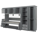 LUMISOL Twin Size Murphy Bed, Hidden Wall Bed with Wardrobe, Cabinet and Desk for Bedroom, Guestroom, Apartment, Grey LUMISOL