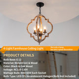 16.14" 4-Light Farmhouse Wood Chandelier, Rustic Orb Pendant Lighting Fixture with Adjustable Chain, Vintage Ceiling Hanging Lights for Foyer Entryway Dining Room Kitchen Island, Handmade Oak Finish Neechicx