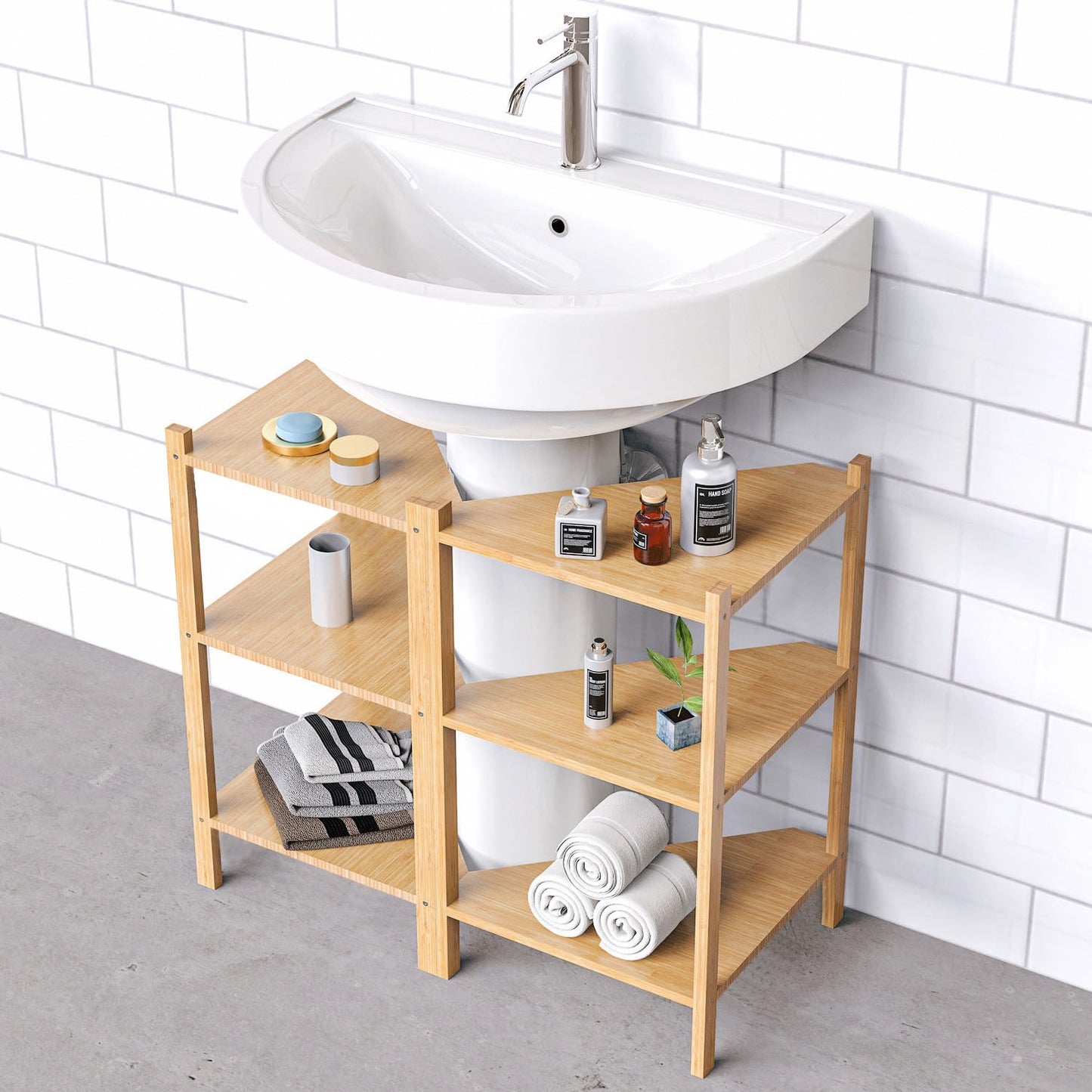 Wisuce 3 Tier Corner Shelf, 100% Real Bamboo Shower Corner Shelves Free Standing Shelf Storage Organizer for Bathroom Living Room Kitchen - WoodArtSupply