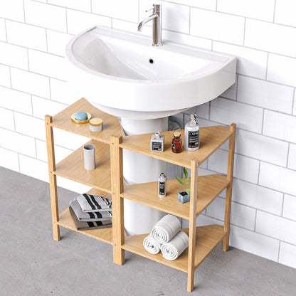 Wisuce 3 Tier Corner Shelf, 100% Real Bamboo Shower Corner Shelves Free Standing Shelf Storage Organizer for Bathroom Living Room Kitchen - WoodArtSupply