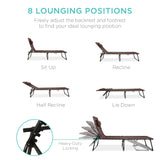 Best Choice Products Patio Chaise Lounge Chair, Portable Outdoor Folding Recliner for Lawn, w/ 8 Positions, Handles, 300lb Capacity - Brown Best Choice Products