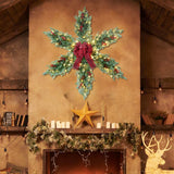 YEAHOME 48 Inch Large Christmas Wreath, 4 FT Pre-Lit Christmas Star Wreaths for Front Door with 120L Warm White LED Lights, Bow-tie, Berries, Pine Cones for Xmas Outdoor Indoor Wall Home Decorations YEAHOME