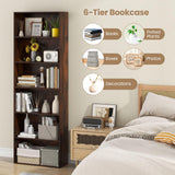 Giantex 6-Tier Bookcase, 70" Tall Wooden Bookshelf, Freestanding Storage Organizer w/Open Shelves, Anti-Tipping Kits, Modern Floor Standing Display Shelves for Living Room, Bedroom (1,Rustic Brown) Giantex