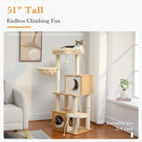 PAWZ Road Large Cat Tree, 51 Inches Wooden Cat Tower with Double Condos, Spacious Perch,Soft Hammock and Totally Wrapped Sisal Posts for Large Indoor Cats-Beige PAWZ Road
