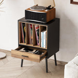 Semiocthome Record Player Stand with Nesting Vinyl Storage Crate, Record Player Table with a Drawer and Solid Wood Legs, Side End Table for Turntables for Living Room Bedroom Semiocthome