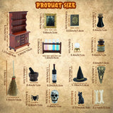 BEIREG Dollhouse Miniatures 1/12 Scale Accessories, Wooden Bookshelf Furniture Set - Magic Bottle&Potion, Witch Frame and Hat, Mini Bookcase, Haunted Dollhouse Halloween Decorations for Kids Gifts BEIREG