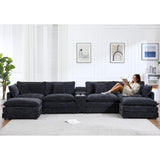 VEPXXP Oversized Modular Sectional Sofa, 159" Modern Large 6 Seater U Shaped Sectional Couch with Ottoman, Comfy Cloud Couches with Cup Holders & USB for Living Room, Spacious Space (Black) VEPXXP