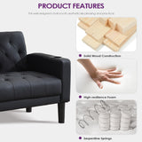 TYBOATLE 62" W Loveseat Sofa w/ 2 USB Charger Ports and 2 Cupholders, Mid-Century Modern Tufted Black Leather Small Love Seat Couches for Compact Living Room, Office, Bedroom, Apartment, Dorm TYBOATLE