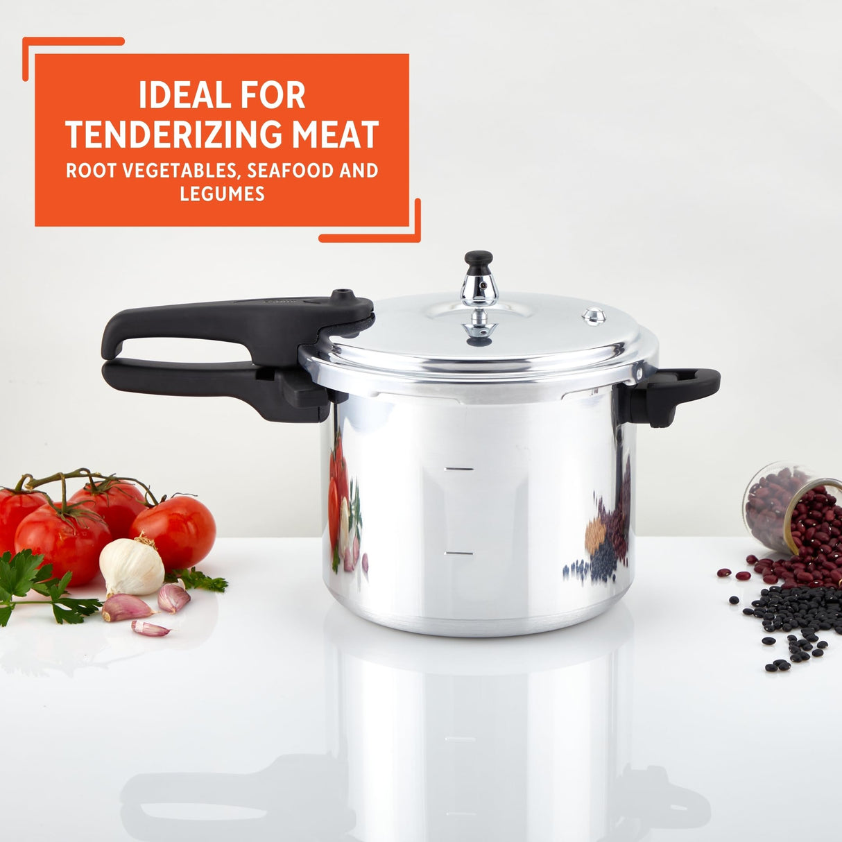 IMUSA 7 Quart Stovetop Aluminum Presure Cooker with safety valves for risk-free opening Imusa