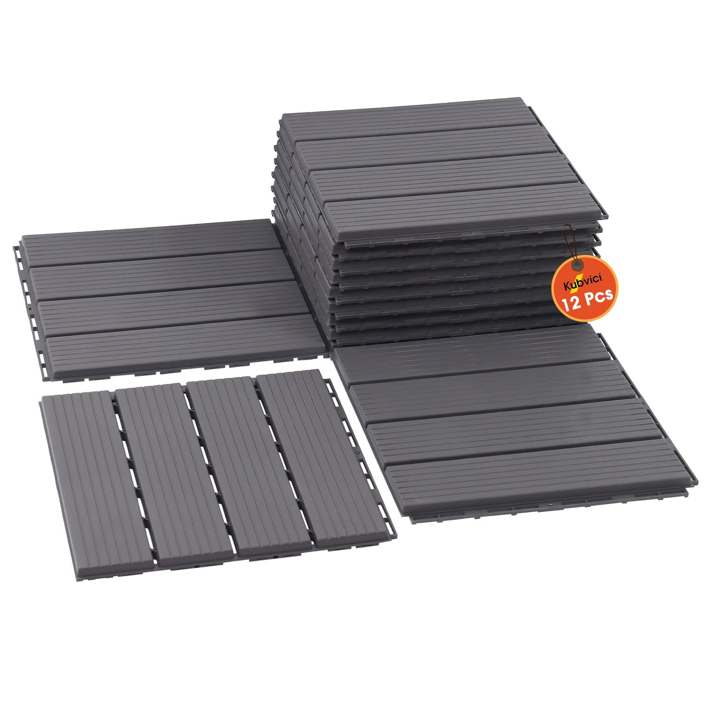 Interlocking Deck Tiles, 12 PCS 12” x 12” Patio Tiles Waterproof Plastic Outdoor Flooring Covering All Weather for Walkway Front Porch Poolside Balcony Backyard, Gray