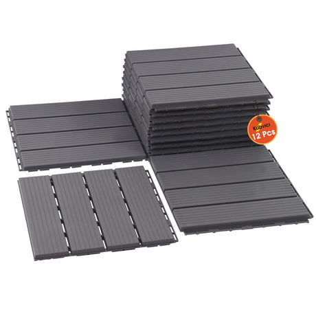 Interlocking Deck Tiles, 12 PCS 12” x 12” Patio Tiles Waterproof Plastic Outdoor Flooring Covering All Weather for Walkway Front Porch Poolside Balcony Backyard, Gray kubvici