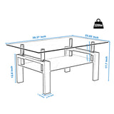 Glass Coffee Table for Living Room, Modern Coffee Table with Transparent Tempered Glass Top and White Metal Legs, Rectangle Tea Table for Home Meihua