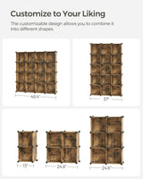 SONGMICS Cube Storage Organizer, Set of 16 Plastic Cubes, Closet Organizers and Storage, Room Organization, Bedroom Living Room, 12.2 x 48.4 x 48.4 Inches, Rustic Brown ULPC442A01 SONGMICS