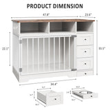 GarveeLife 48 Inch Large Dog Crate Furniture, Farmhouse Dog Kennel with Dog Bowl, 3 Drawers, 3 Open Drawers, Heavy Duty Dog Crate Table for Medium Small Dogs for Living Room, Entryway, White GarveeLife