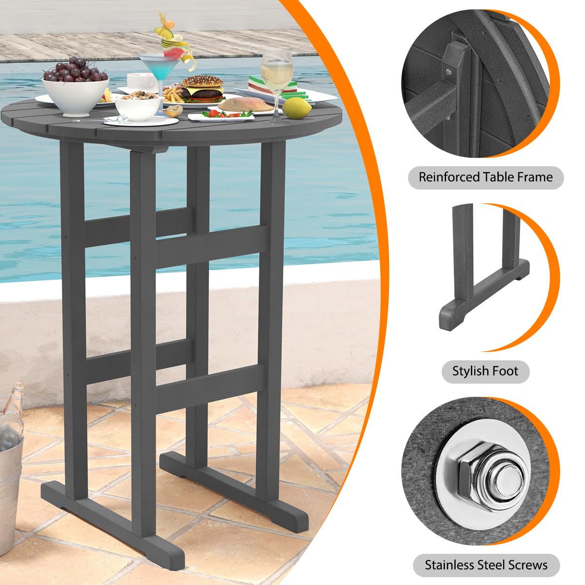 Sundale Outdoor 5 Pieces Adirondack Bar Set, Patio Counter Height Adirondack Chairs Set of 4 and Round Table, High Top HDPE Stools and Pub Table, Tall Bistro Dining Furniture Set for 4, Gray Sundale Outdoor