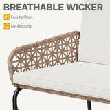 DWVO Outdoor Loveseat, All Weather Wicker Patio Sofa with Soft Cushions & High Back, Porch Furniture for Backyard, Balcony and Deck, Beige DWVO