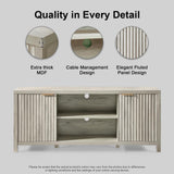 OAKHAM HOME Fluted TV Stands for Living Room, Heavy Duty Entertainment Center with Storage, Mid Century Modern Television Stands for 50/55/60/65 TV, Oxford Media TV Console (Grey Oak) OAKHAM HOME