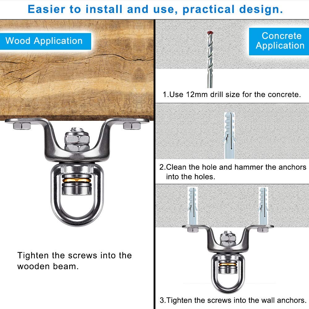 SELEWARE Heavy Duty Boxing Punching Bag Hanger, 360 Rotate Heavy Bag Hanger Bracket with Bearing and Carabiner, Wood Beam Holder for Boxing Muay Thai Training, 700lbs Capacity SELEWARE