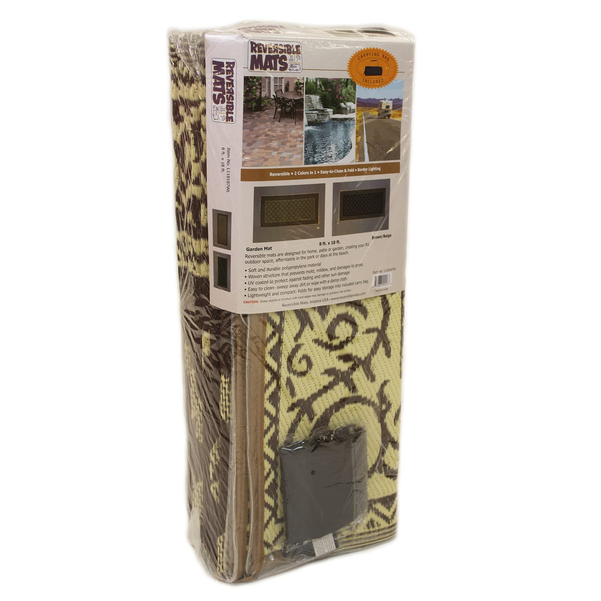 Stylish Camping L118187WL 8-feet by 18-feet LED Illuminated Patio Mat - Outdoor Patio Brown/Beige RV Camping Mat Stylish Camping