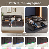 PALLOME Power Reclining 3-Seater Sofa for Home Theater, Electric Recliner Couch with LED Lights, USB & Type-C, RV Sofa with Cup Holders, Side Pocket, Faux Leather (Brown) PALLOME