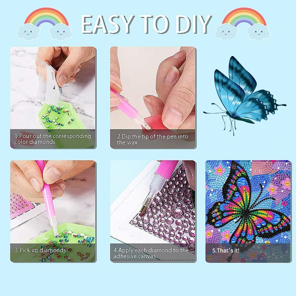 PERFECTSIGHT Cute 5D Diamond Art Kits with Wooden Frame, Kawaii DIY Painting Art for Adults, Diamond Arts and Crafts Sets, Big Gem Full Drill Diamond Dots for Women Beginners (Purple Butterfly) PERFECTSIGHT