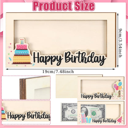 Beeveer 3 Pieces Birthday Money Gift Holder Wooden Birthday Card Box Cash Holder Cake Balloons Cash Envelope Money Wallet Birthday Money Gift DIY Money Holder Birthday Present for Birthday Pa - WoodArtSupply