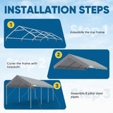 Quictent 10x20 ft Heavy Duty Carport Canopy Galvanized Car Tent Outdoor Garage Boat Shelter with Reinforced Structure, with Hanging Edge - Gray Quictent