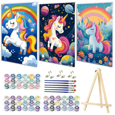 3 Pack Framed Paint by Numbers Kit for Kids, Animal Paint by Number for Kids Ages 4 8 12, Easy Framed Painting Kits with Easel for Kid Beginners Home Wall Decor (8x12 inch)