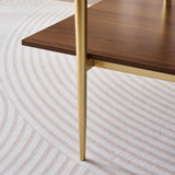 LumFurn Rectangle Coffee Table, Mid-Century Modern Design, L41 W21 x H17, for Living Room, 2-Tier Structure, Amber Glass Top and Walnut MDF Shelf, Sleek Conical Metal Legs with Gold Finish LumFurn