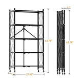HealSmart Heavy Duty 5-Tier Foldable Metal Rack, 27.95" D x 14.96" W x 63.78" H Storage Shelving Unit 1250 lbs with Wheels Moving Organizer Shelves for Garage Kitchen, Black, 2 Pack HealSmart