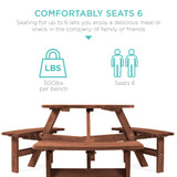 Best Choice Products 6-Person Circular Outdoor Wooden Picnic Table for Patio, Backyard, Garden, DIY w/ 3 Built-in Benches, 500lb Capacity - Walnut Brown Best Choice Products