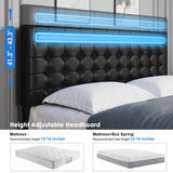 Keyluv Modern King Bed Frame with LED Lights and Upholstered Leather Headboard Keyluv