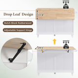 Merax Kitchen Island Set with 2 Stools, Solid Wood Dining Table with Drop Leaf Design, Storage Cabinet, Drawers and Towel Rack, 50.3" x 29.5", White Merax
